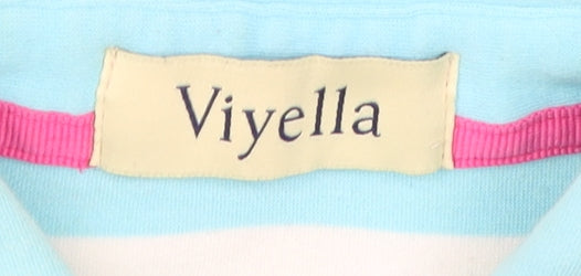 Viyella Women's Blue Striped Polo Shirt Short Sleeve