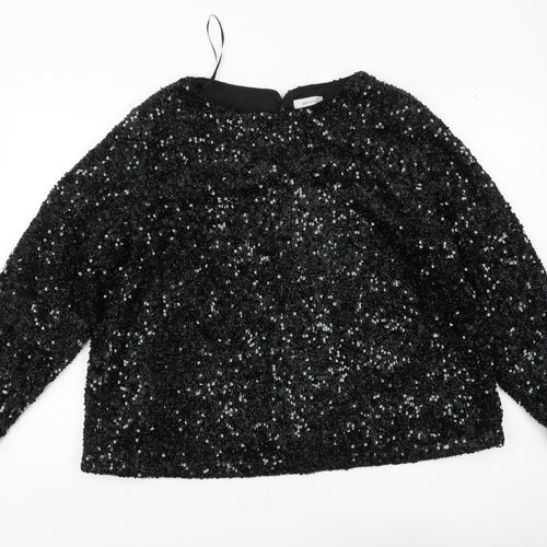 Marks and Spencer Women's Black Sequin Long Sleeve Top