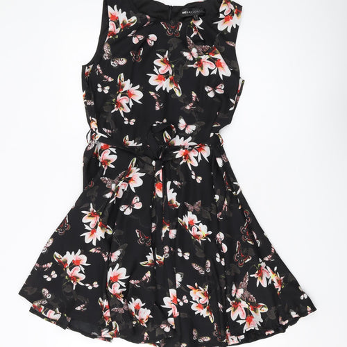 Mela London Women's Black Floral A-Line Dress, Size 10