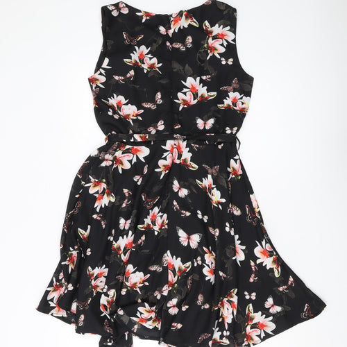 Mela London Women's Black Floral A-Line Dress, Size 10