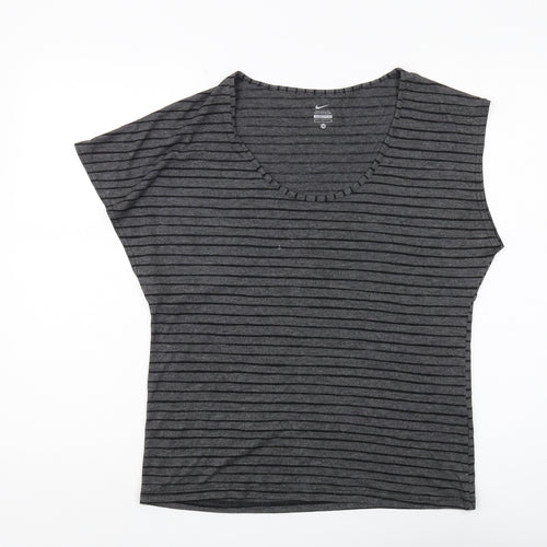 Nike Women's Grey Striped T-Shirt Medium