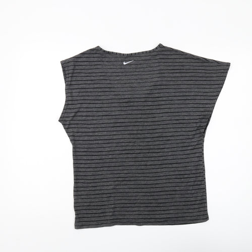 Nike Women's Grey Striped T-Shirt Medium