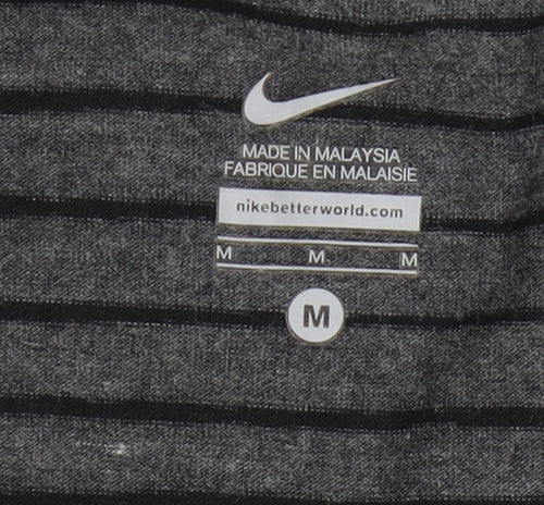 Nike Women's Grey Striped T-Shirt Medium