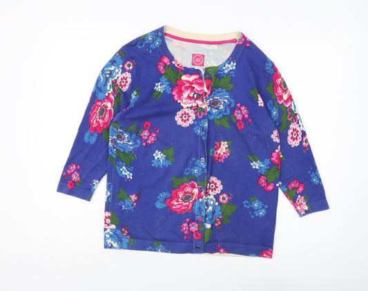 Joules Women's Blue Floral Cardigan Size 14