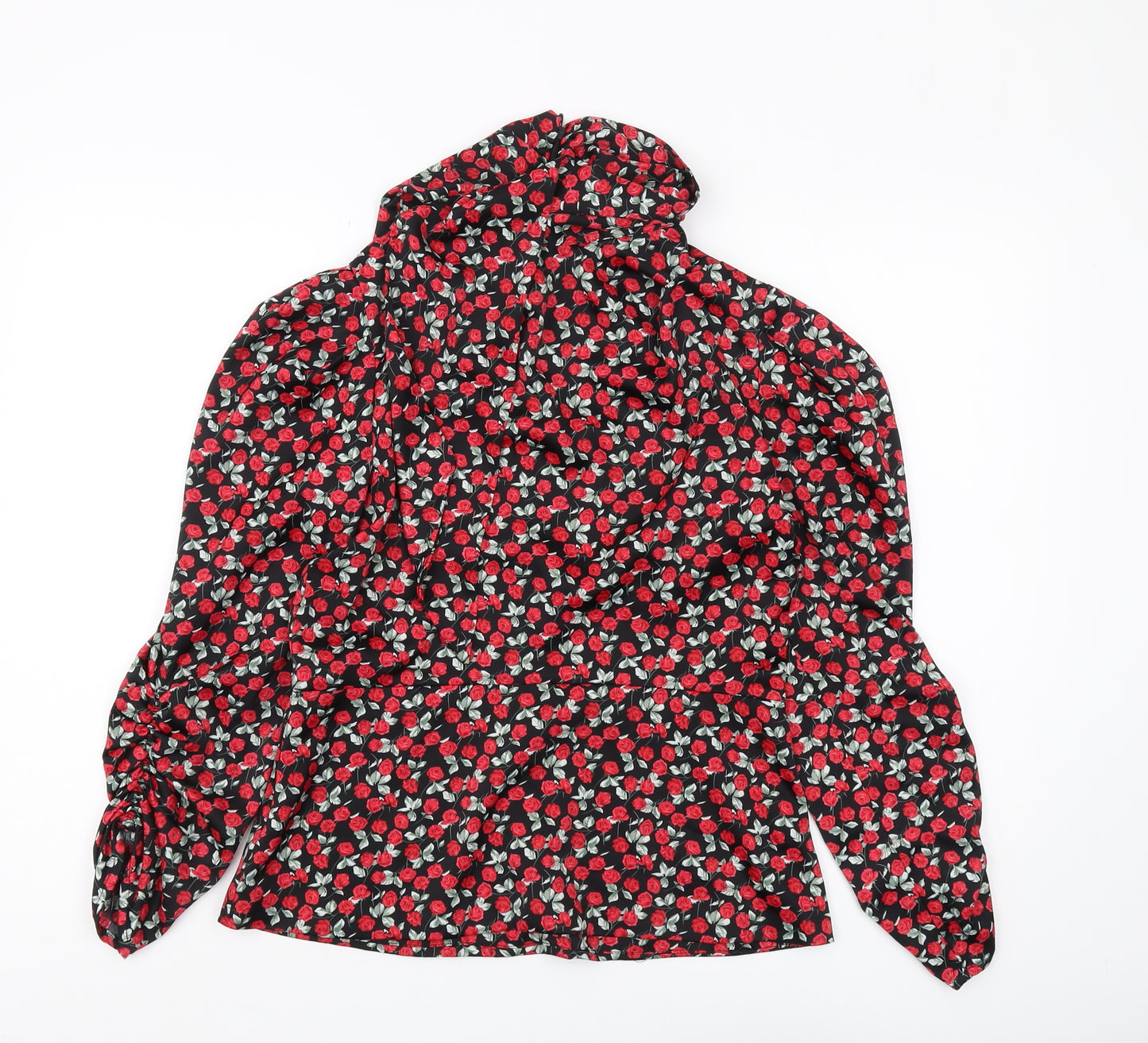 Zara Women's Black Floral High Neck Tunic Blouse Size 12