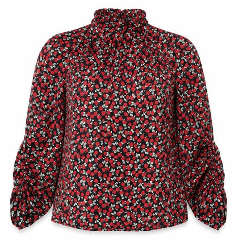 Zara Women's Black Floral High Neck Tunic Blouse Size 12