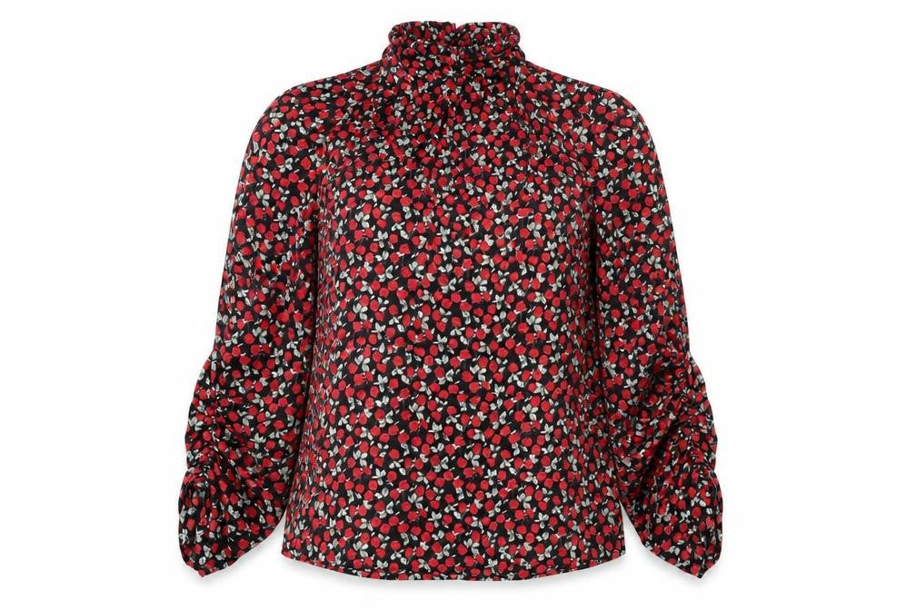 Zara Women's Black Floral High Neck Tunic Blouse Size 12
