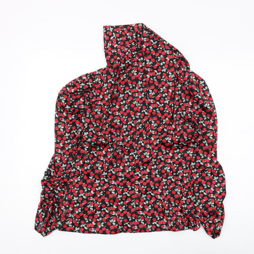 Zara Women's Black Floral High Neck Tunic Blouse Size 12