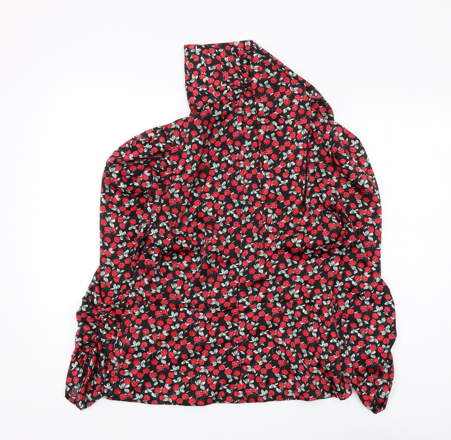 Zara Women's Black Floral High Neck Tunic Blouse Size 12