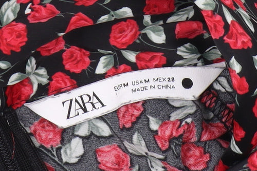 Zara Women's Black Floral High Neck Tunic Blouse Size 12