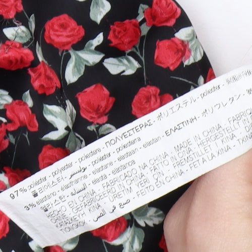 Zara Women's Black Floral High Neck Tunic Blouse Size 12