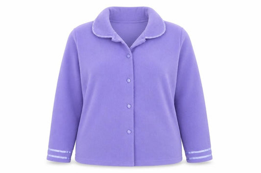 Front view of Bonmarché women’s purple basic jacket, size UK 12/14, collared casual