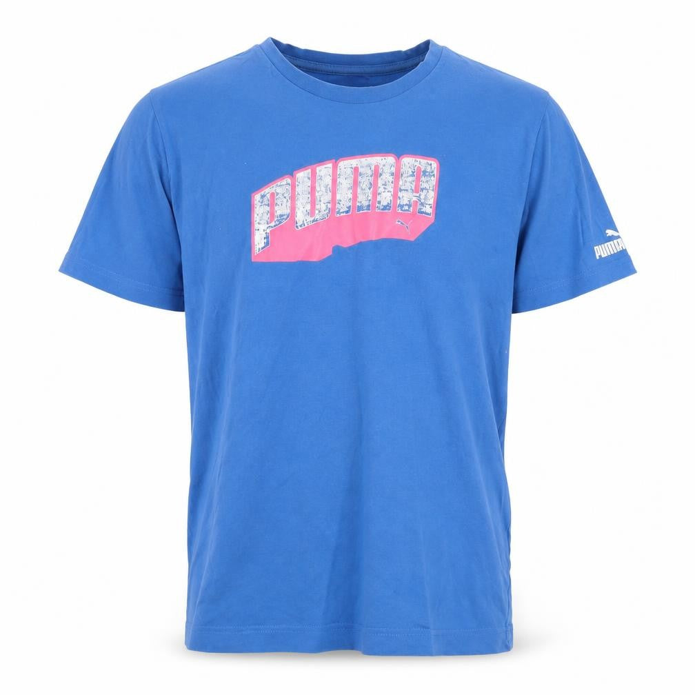 Front view of Puma Men's Blue L T-Shirt with Graphic Print