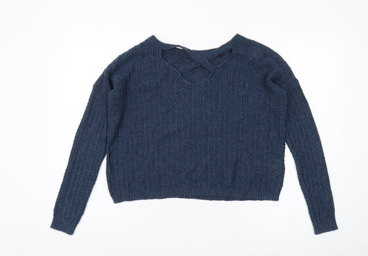 Hollister Women's Blue Cable-Knit Jumper - Size S