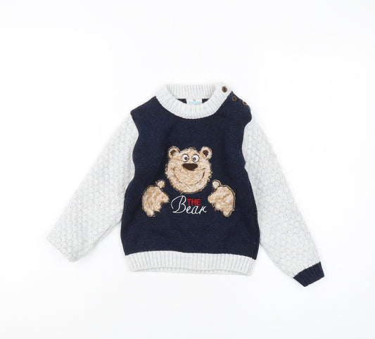 Muyoo Boys Blue Bear Jumper 3-4 Years Acrylic Knit