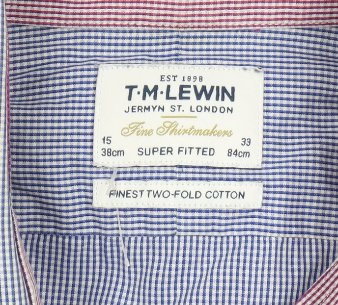 T.M. Lewin Men's Blue Check Slim Fit Shirt 15
