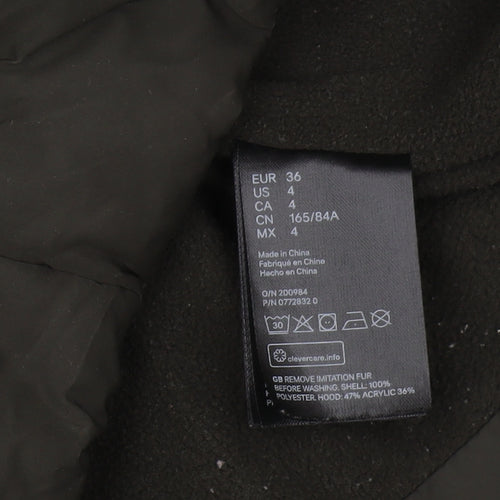 H&M Women's Green Puffer Jacket Size 8 Winter Casual