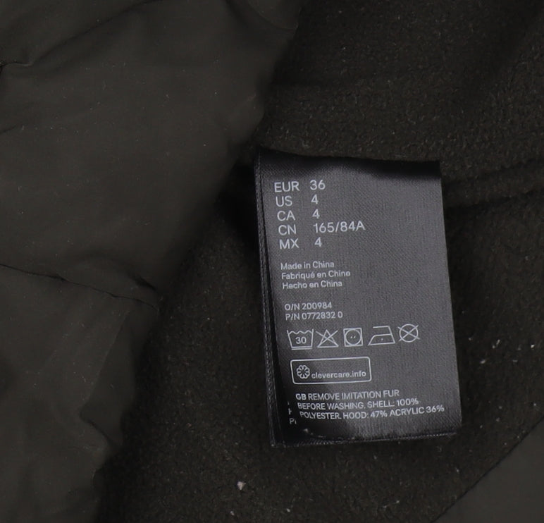 H&M Women's Green Puffer Jacket Size 8 Winter Casual