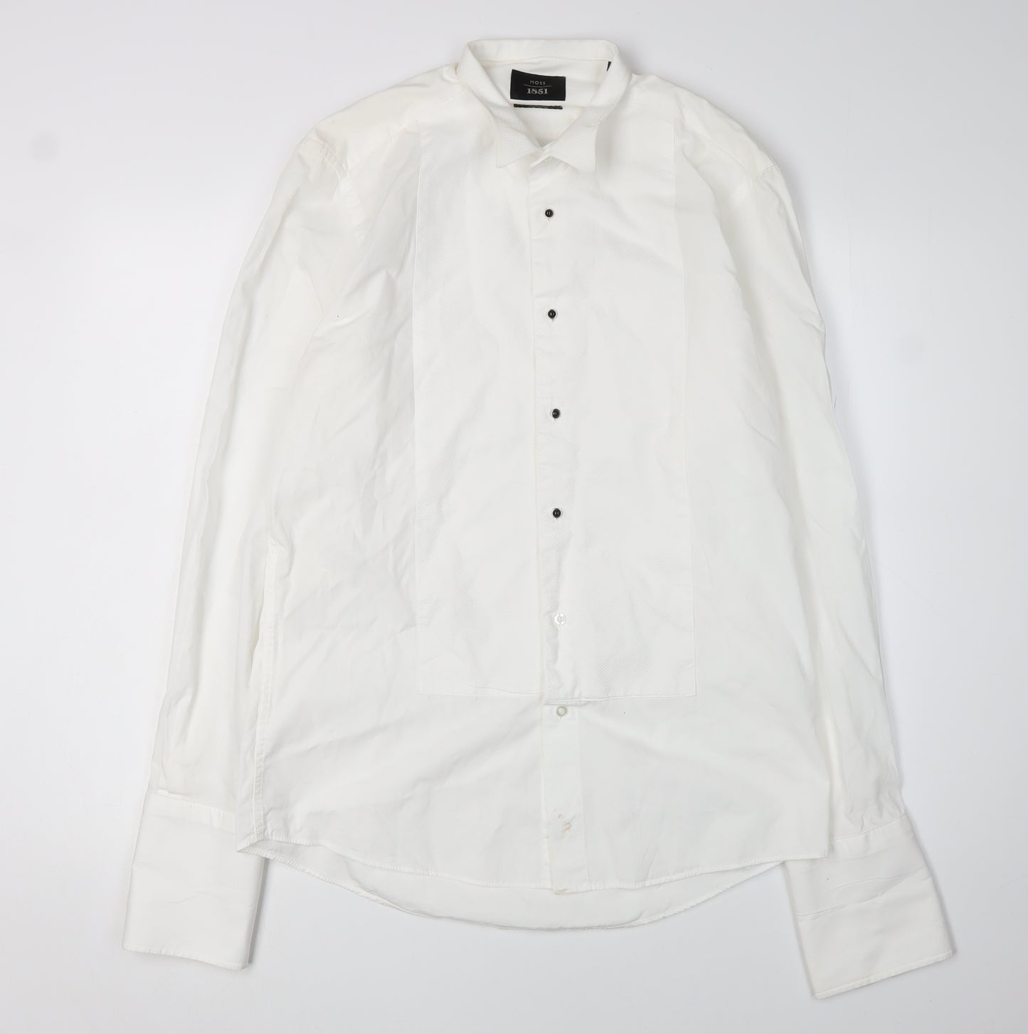 Moss 1851 Men's White Formal Dress Shirt, Size 39