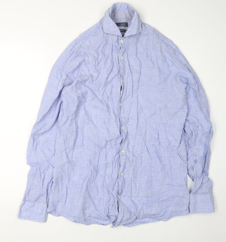 John Lewis Men's Blue Check Slim Fit Long Sleeve Shirt 15.5