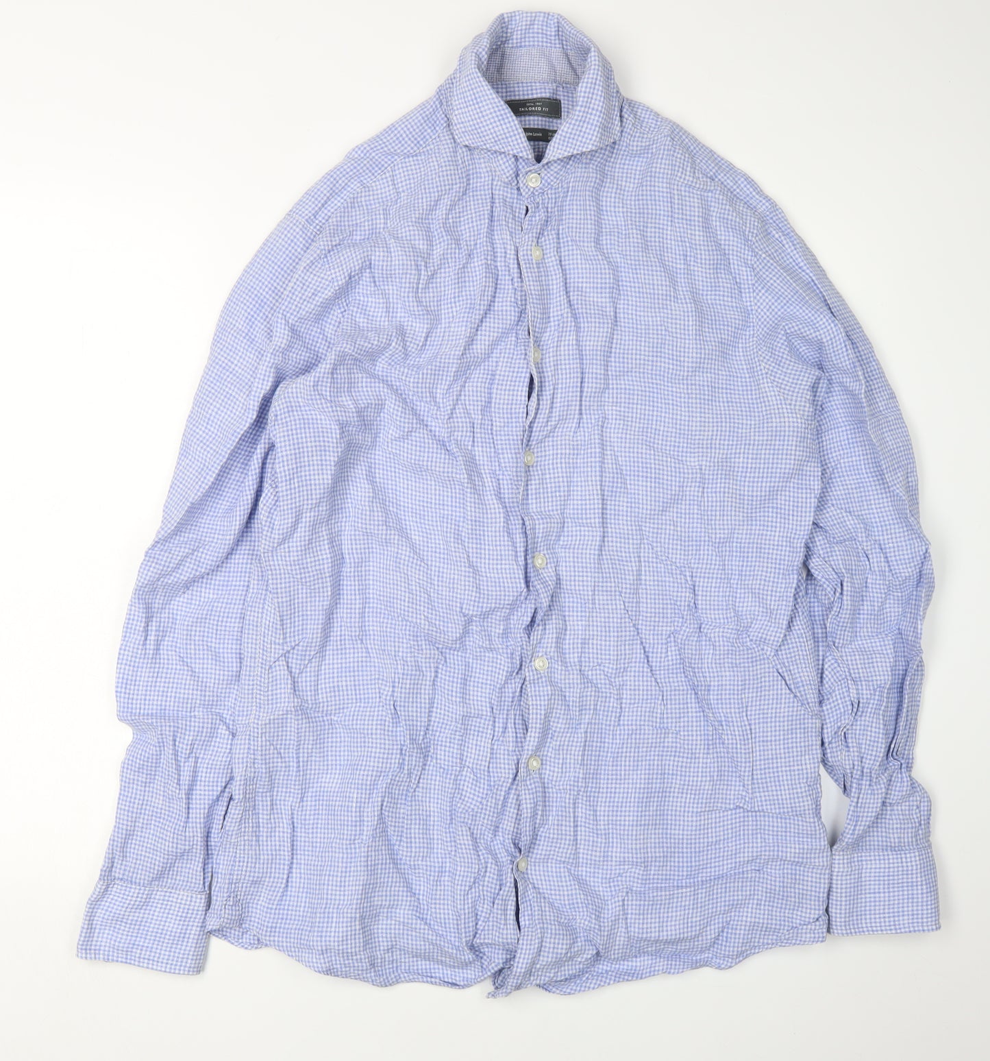 John Lewis Men's Blue Check Slim Fit Long Sleeve Shirt 15.5