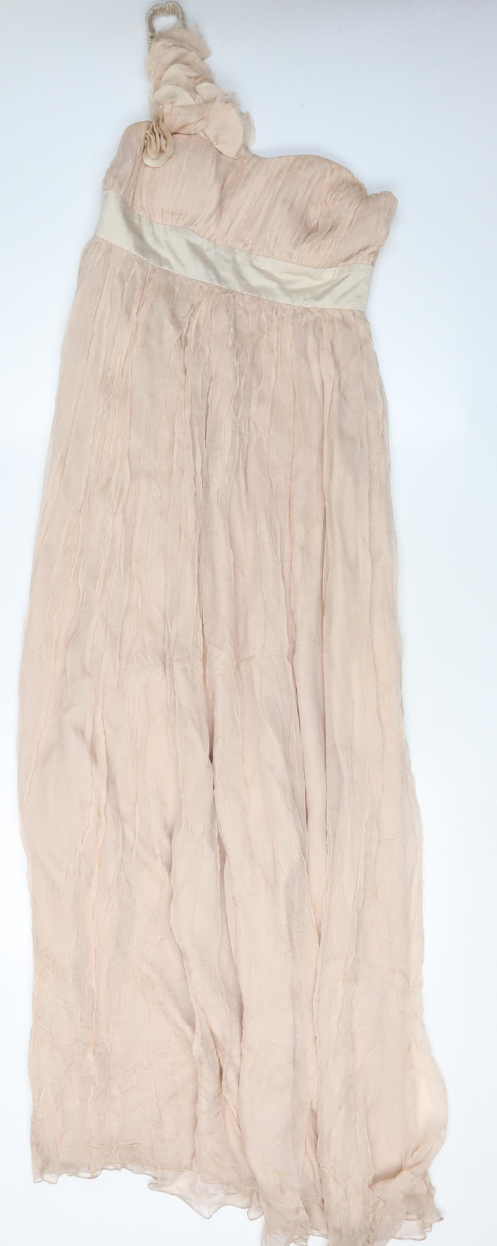 Fever London Ivory Maxi Dress Women Size 10 One-Shoulder Formal