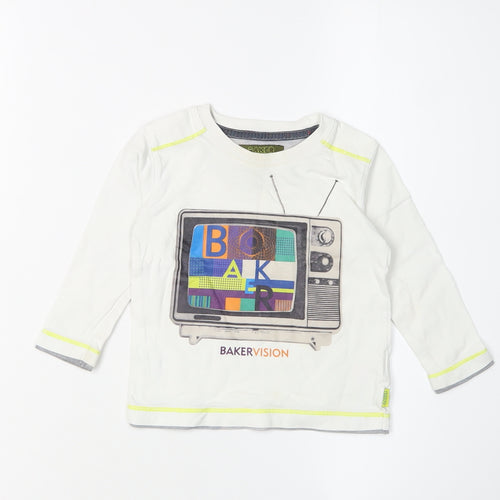 Baker by Ted Baker Unisex White Graphic T-Shirt 12-18 Months