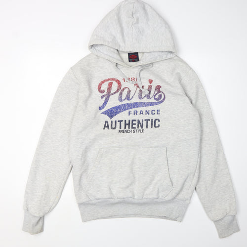 Paris Men's Grey Pullover Hoodie - M, Logo, Graphic