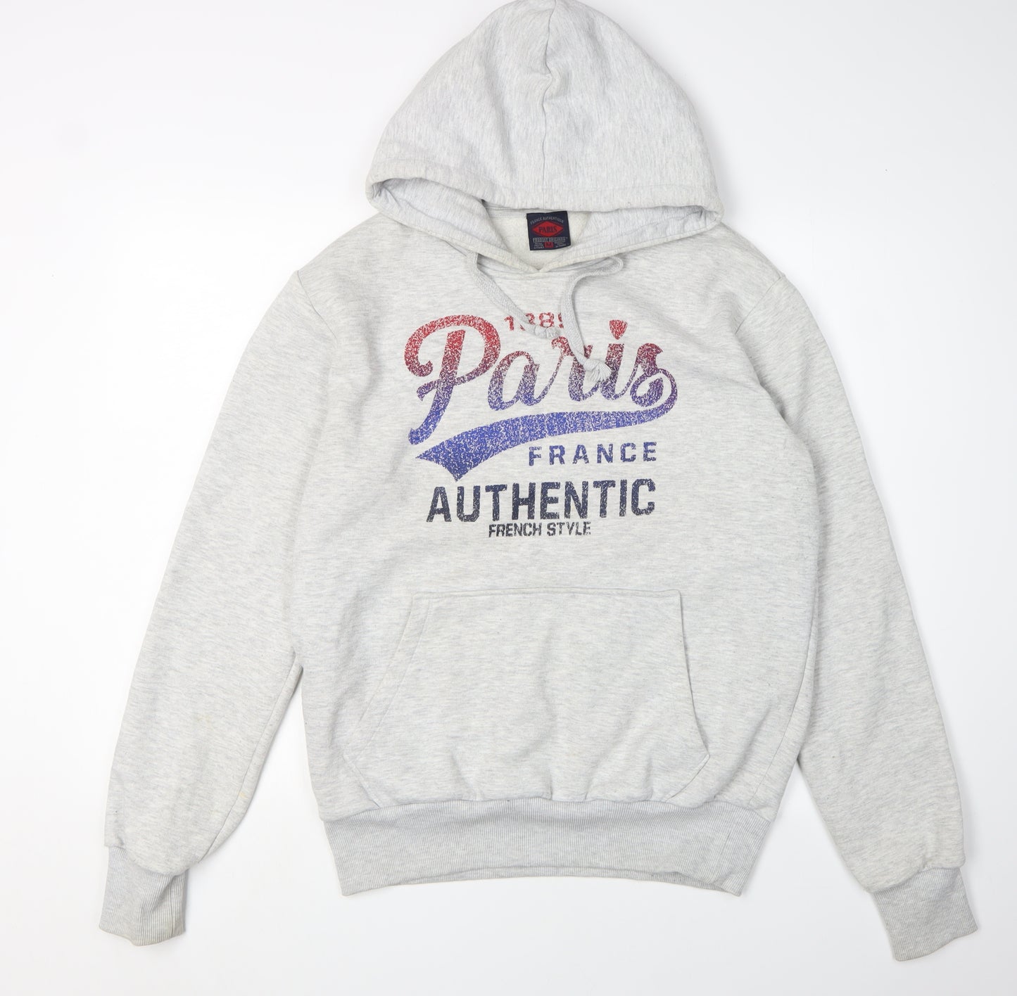 Paris Men's Grey Pullover Hoodie - M, Logo, Graphic