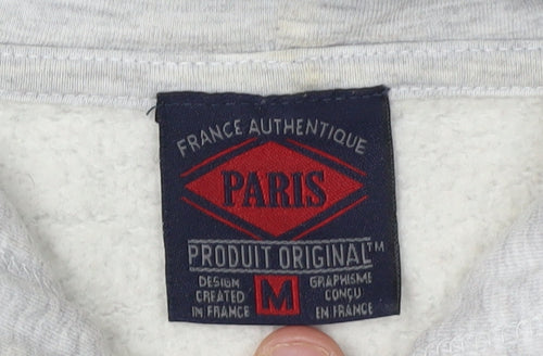 Paris Men's Grey Pullover Hoodie - M, Logo, Graphic