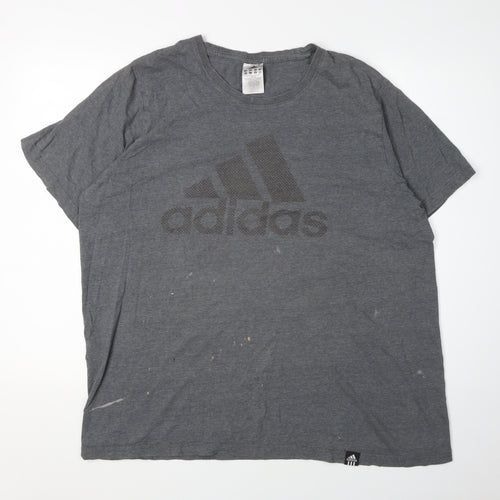 Adidas Men's Grey Logo T-Shirt 2XL Casual Sportswear