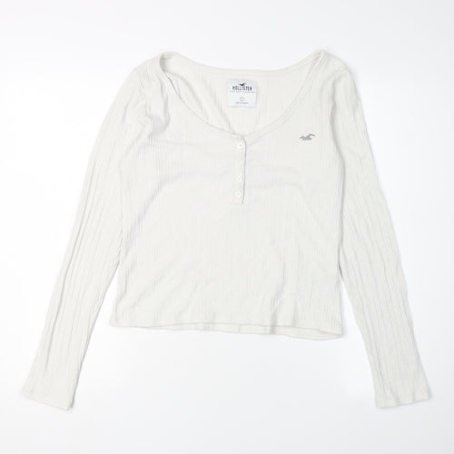 Hollister Women's White Long Sleeve Henley T-Shirt L