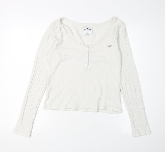 Hollister Women's White Long Sleeve Henley T-Shirt L