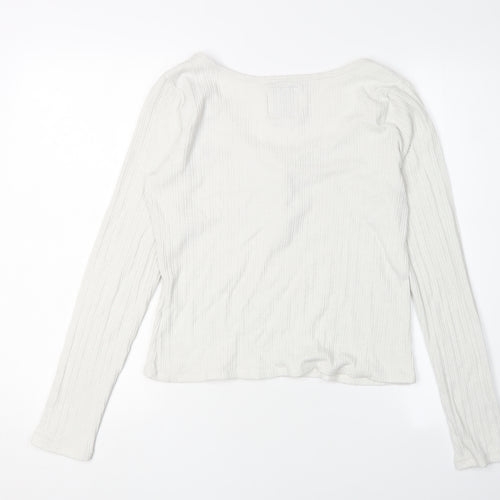Hollister Women's White Long Sleeve Henley T-Shirt L