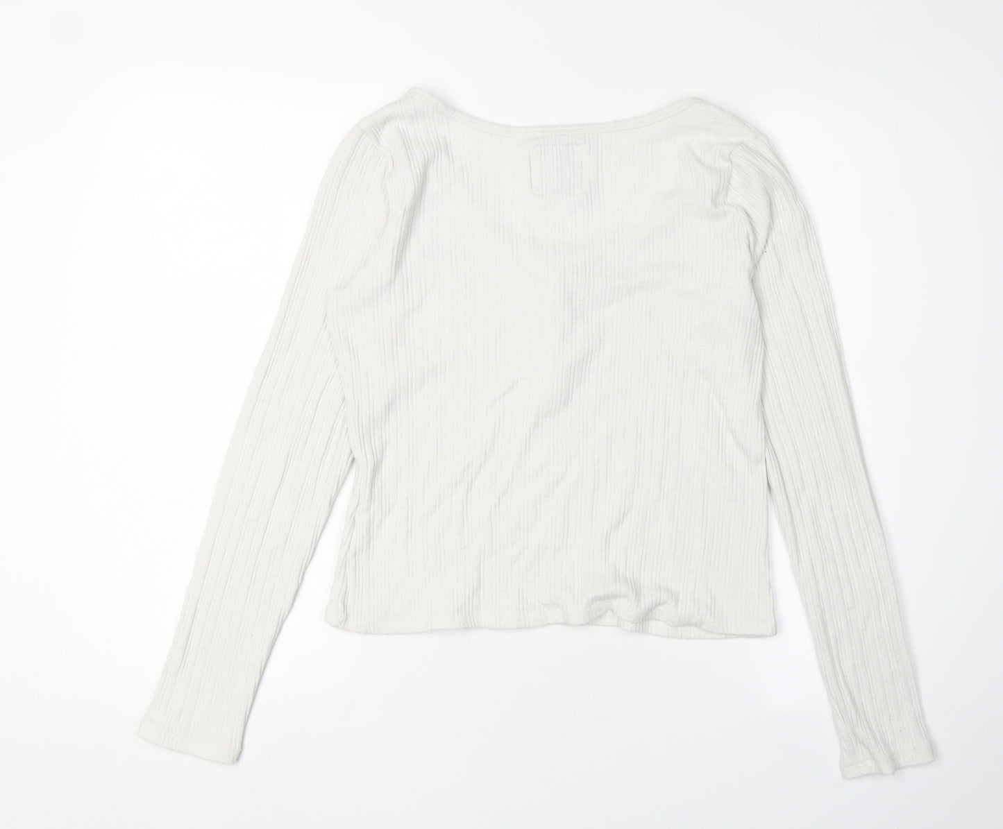 Hollister Women's White Long Sleeve Henley T-Shirt L