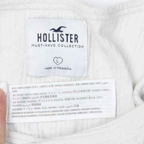 Hollister Women's White Long Sleeve Henley T-Shirt L