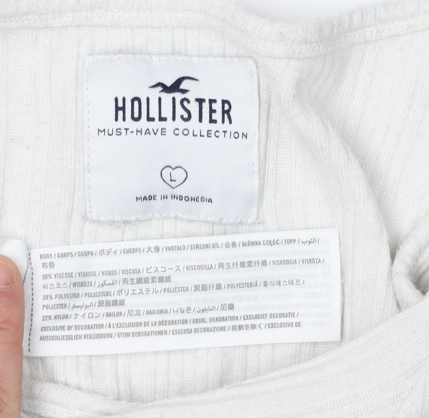 Hollister Women's White Long Sleeve Henley T-Shirt L