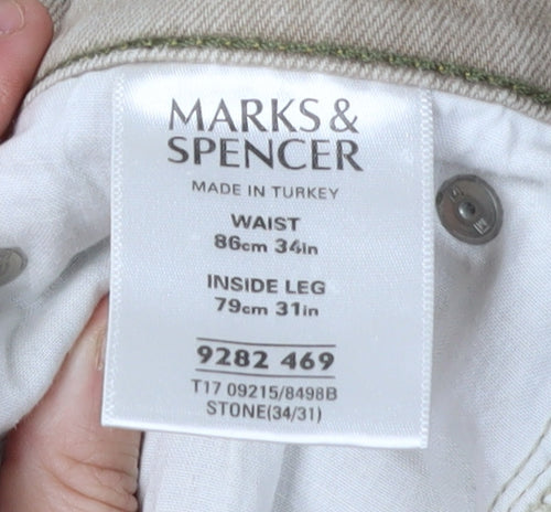 Marks & Spencer Men's Beige Straight Jeans, 34
