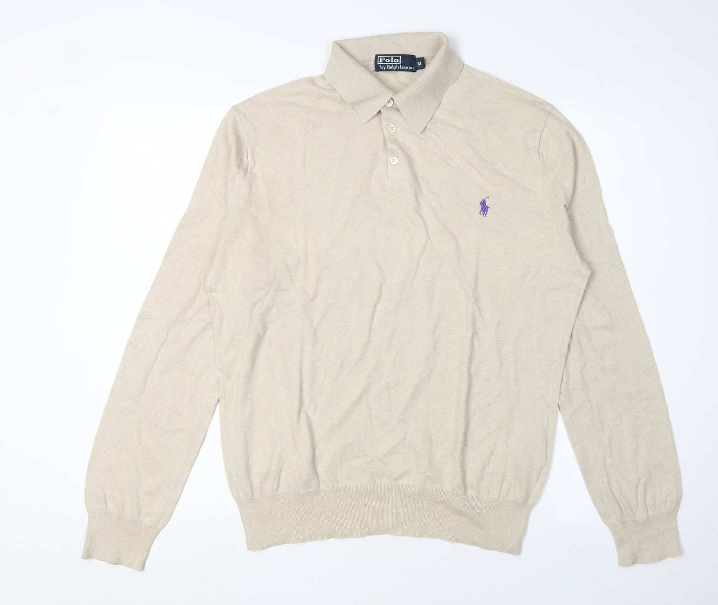Polo by Ralph Lauren Men's Beige Polo Jumper M