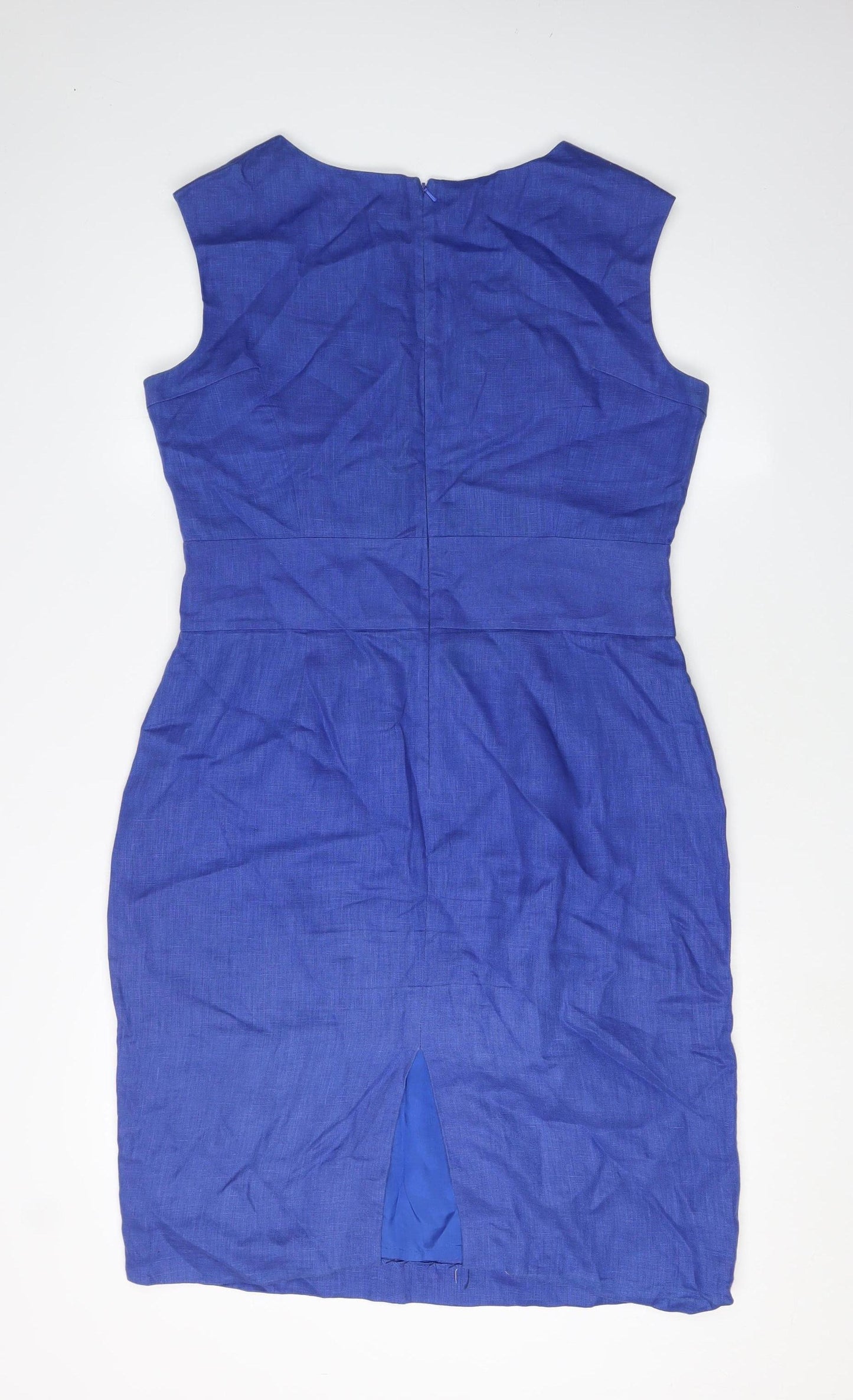 Hobbs Women's Blue Sheath Dress Size 14 Linen Sleeveless