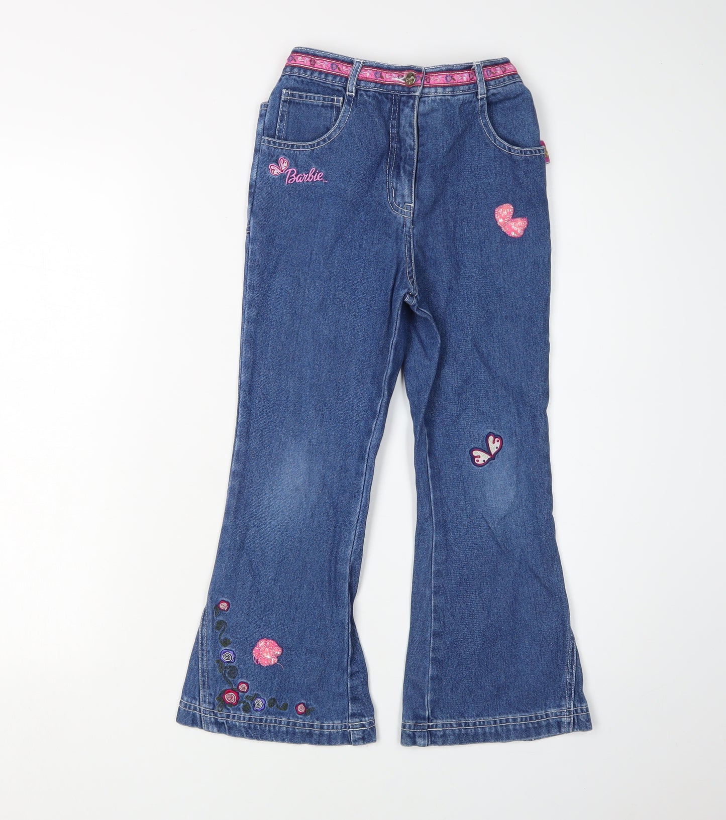 Barbie Girls Blue Flared Jeans 7-8 Years with Embroidery