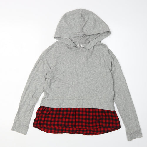 Gap Girls Grey Hoodie Pullover 8-9 Years Check Pattern