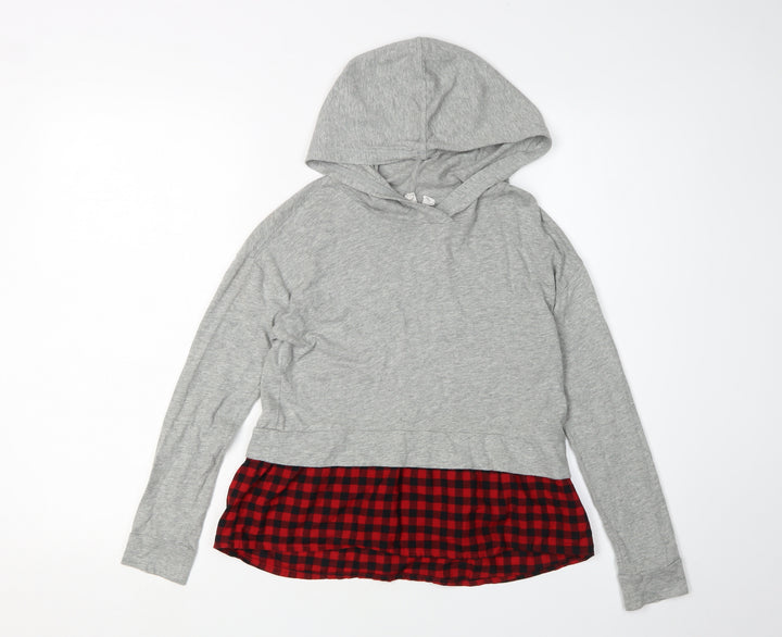 Gap Girls Grey Hoodie Pullover 8-9 Years Check Pattern