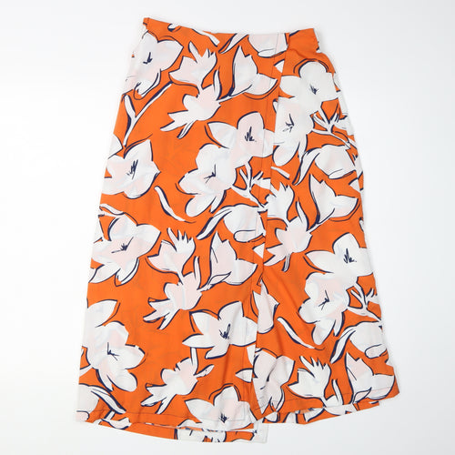 Zara Women's Orange Floral A-Line Midi Skirt XS