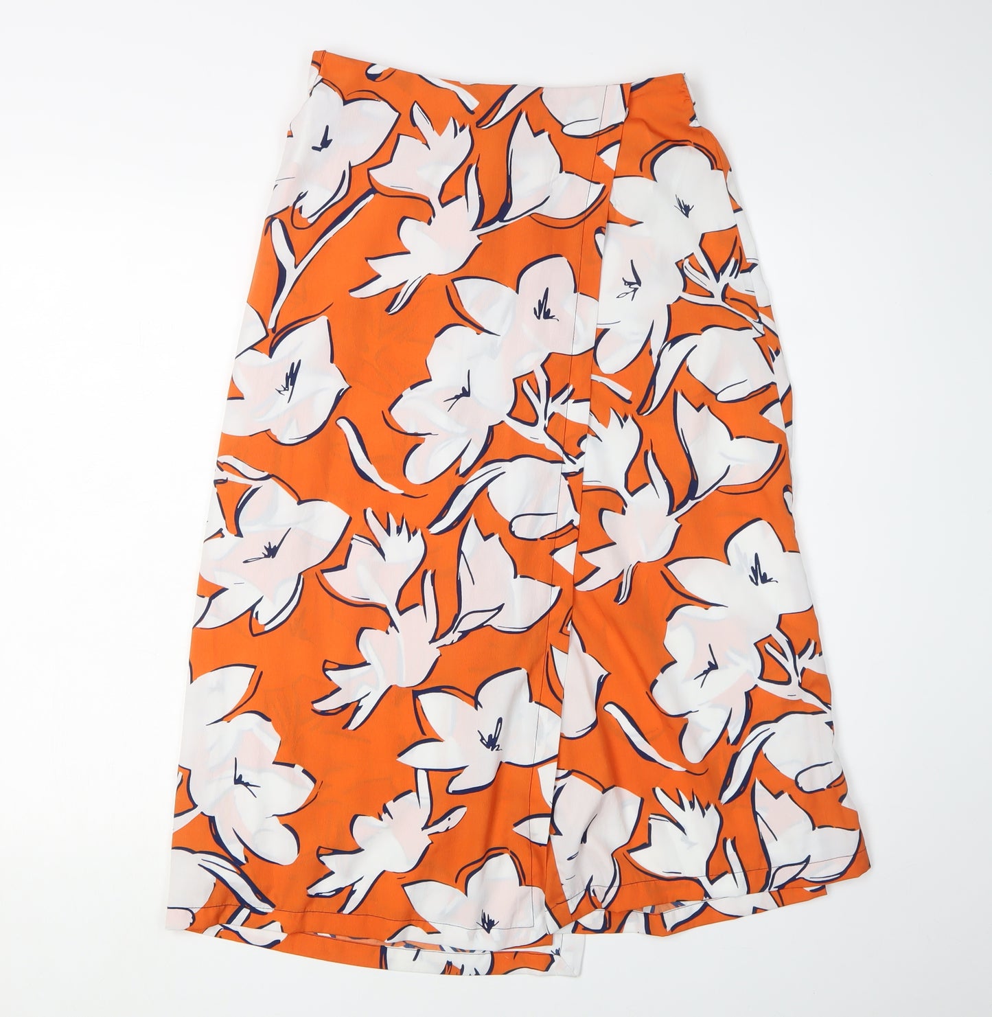 Zara Women's Orange Floral A-Line Midi Skirt XS