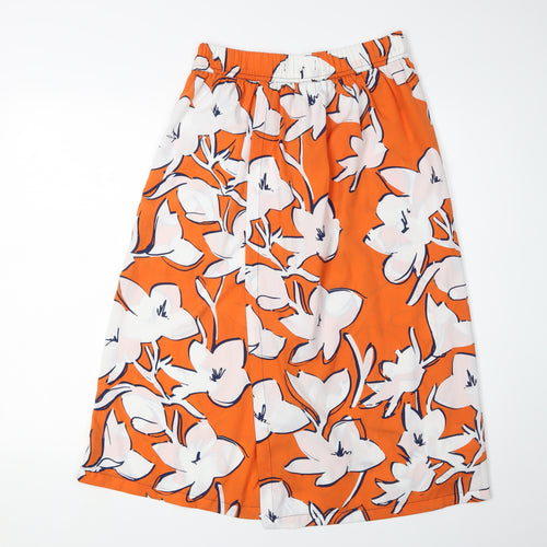 Zara Women's Orange Floral A-Line Midi Skirt XS