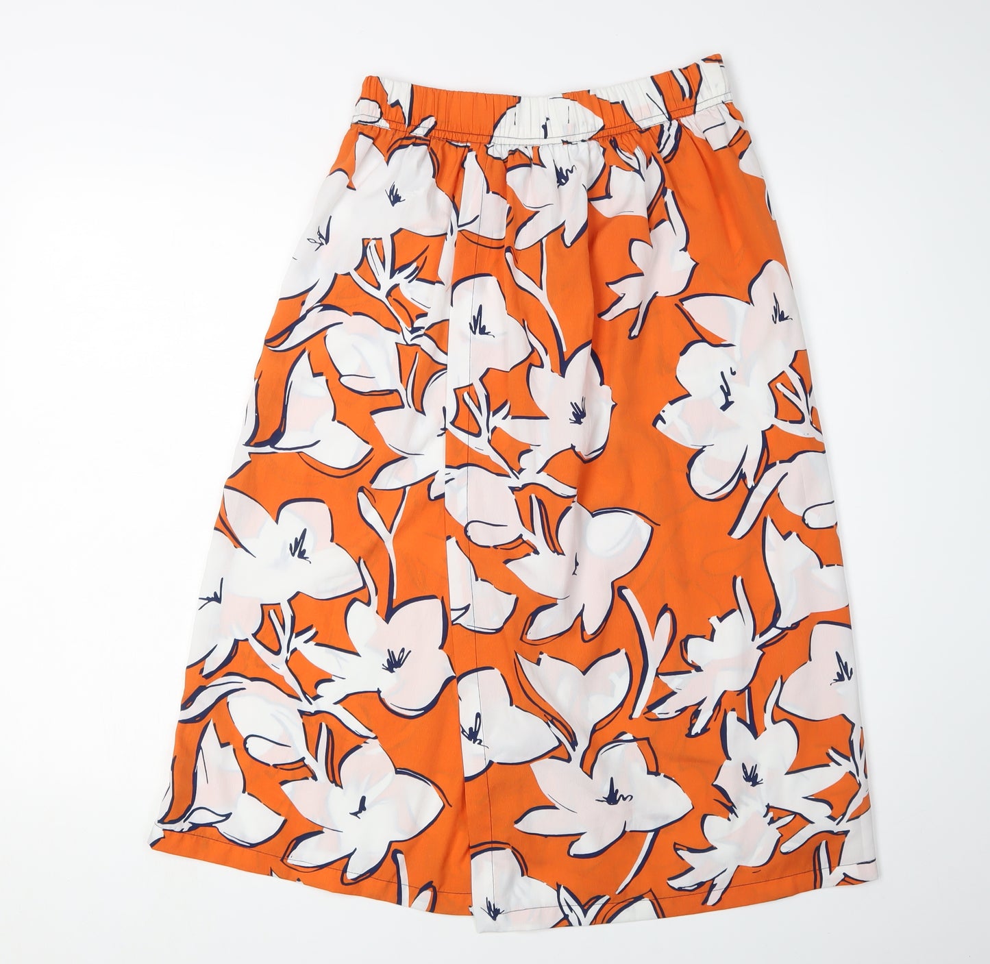 Zara Women's Orange Floral A-Line Midi Skirt XS