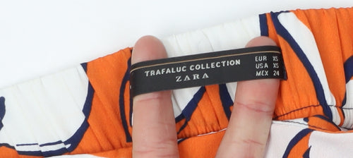 Zara Women's Orange Floral A-Line Midi Skirt XS