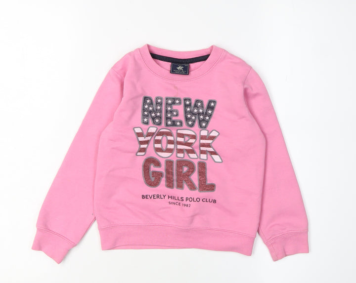 Beverly Hills Polo Club Girls Pink Pullover Sweatshirt 5-6 Years
