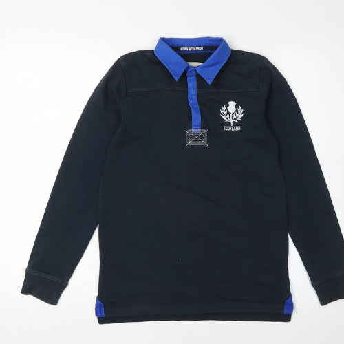 Rugby Heritage Boys Blue Polo - Long Sleeve Cotton Size 11-12